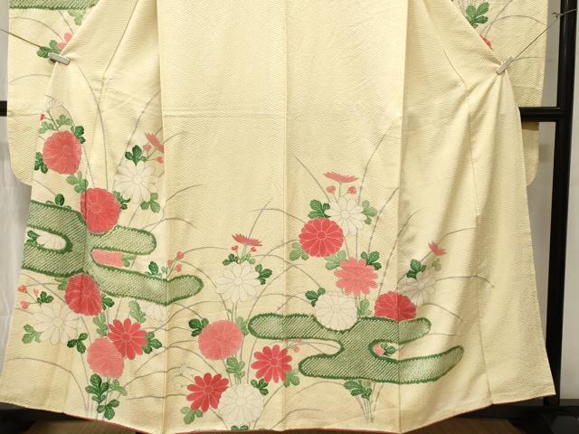 平和屋着物■豪華振袖　駒刺繍　絞り　エ霞菊文　銀彩　正絹　逸品　CABK4049ev