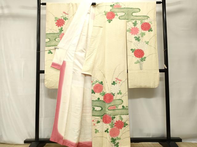 平和屋着物■豪華振袖　駒刺繍　絞り　エ霞菊文　銀彩　正絹　逸品　CABK4049ev