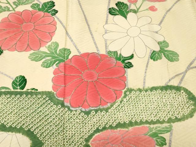 平和屋着物■豪華振袖　駒刺繍　絞り　エ霞菊文　銀彩　正絹　逸品　CABK4049ev