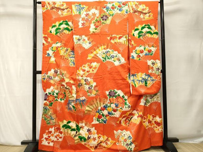 平和屋着物■豪華振袖　駒刺繍　檜扇松竹梅花文　金彩　正絹　逸品　CABK4051ev
