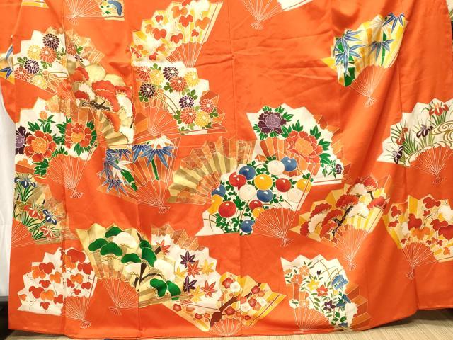 平和屋着物■豪華振袖　駒刺繍　檜扇松竹梅花文　金彩　正絹　逸品　CABK4051ev
