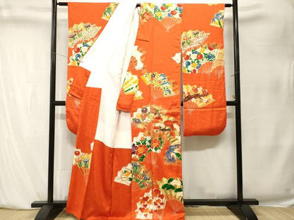 平和屋着物■豪華振袖　駒刺繍　檜扇松竹梅花文　金彩　正絹　逸品　CABK4051ev