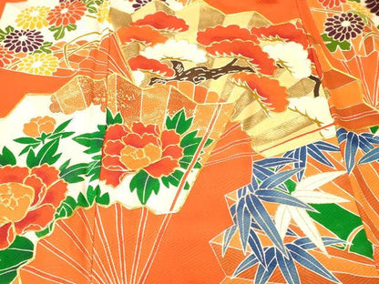 平和屋着物■豪華振袖　駒刺繍　檜扇松竹梅花文　金彩　正絹　逸品　CABK4051ev