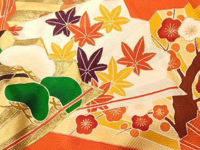 平和屋着物■豪華振袖　駒刺繍　檜扇松竹梅花文　金彩　正絹　逸品　CABK4051ev
