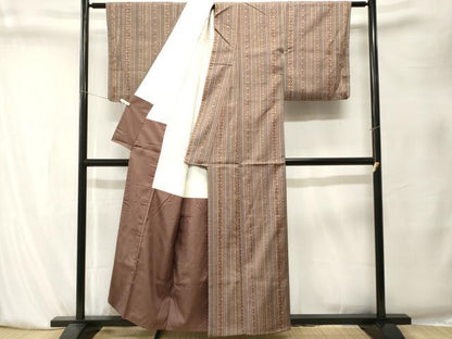 平和屋着物■上質な紬　幾何学花間道　正絹　逸品　CABK4053ev