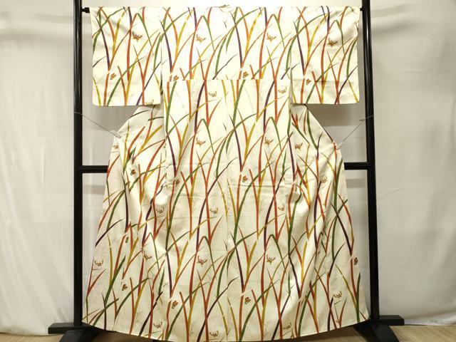 平和屋着物■上質な小紋　草木舞蝶文　金彩　正絹　逸品　CABK4058ev