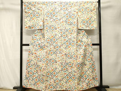 平和屋着物■上質な小紋　型染め　松竹梅地紙花鳥文　正絹　逸品　CABK4059ev