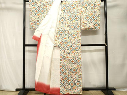平和屋着物■上質な小紋　型染め　松竹梅地紙花鳥文　正絹　逸品　CABK4059ev