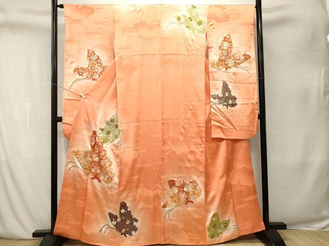 平和屋着物■豪華振袖　駒刺繍　舞蝶花文　暈し染め　金彩　正絹　逸品　CABK4068ev