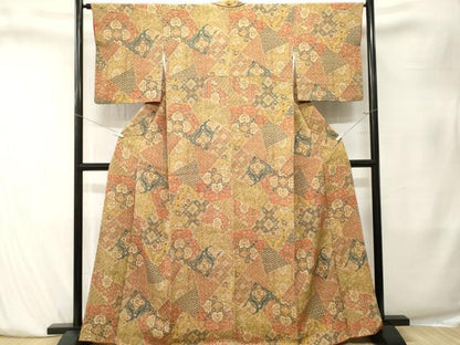 平和屋着物■上質な小紋　切嵌吉祥花文　鬼しぼ縮緬　正絹　逸品　CABK4083ev
