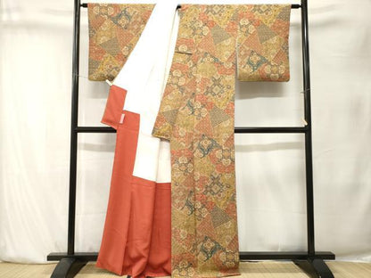 平和屋着物■上質な小紋　切嵌吉祥花文　鬼しぼ縮緬　正絹　逸品　CABK4083ev