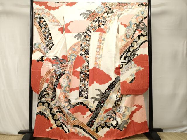 平和屋着物■豪華振袖　刺繍　立波花唐草文　金銀彩　正絹　逸品　CABK4088ev