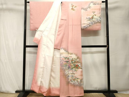 平和屋着物■訪問着　几帳草花文　シルエット　暈し染め　正絹　逸品　CABK4089ev