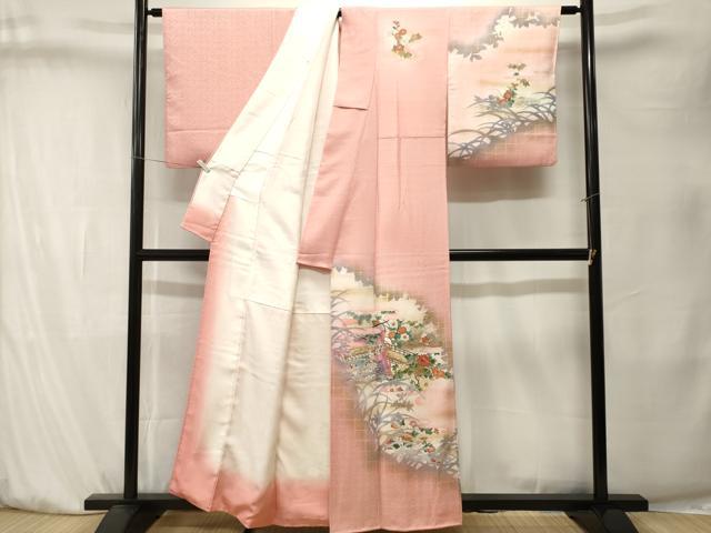 平和屋着物■訪問着　几帳草花文　シルエット　暈し染め　正絹　逸品　CABK4089ev