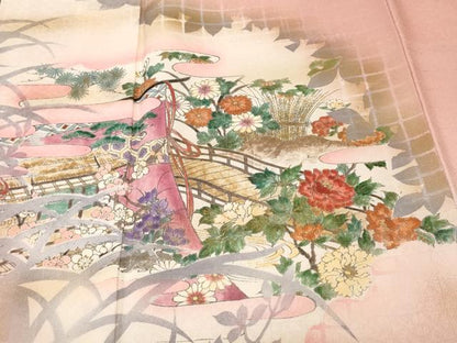 平和屋着物■訪問着　几帳草花文　シルエット　暈し染め　正絹　逸品　CABK4089ev