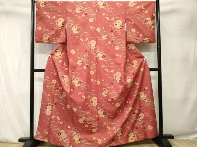 平和屋着物■小紋　雪芝舞花文　洗える着物　CABK4092ev
