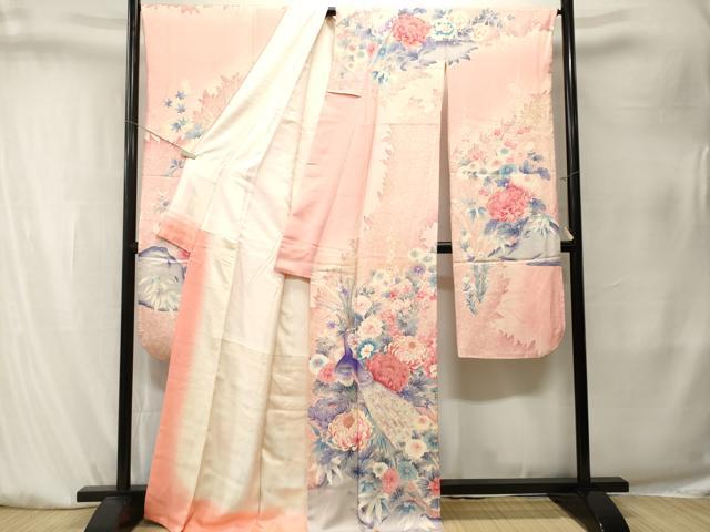 平和屋着物■豪華振袖　駒刺繍　孔雀乱菊花文　暈し染め　金彩　正絹　逸品　CABK4096ev