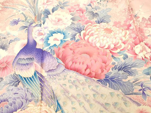 平和屋着物■豪華振袖　駒刺繍　孔雀乱菊花文　暈し染め　金彩　正絹　逸品　CABK4096ev