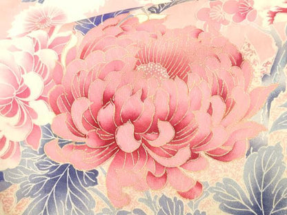平和屋着物■豪華振袖　駒刺繍　孔雀乱菊花文　暈し染め　金彩　正絹　逸品　CABK4096ev