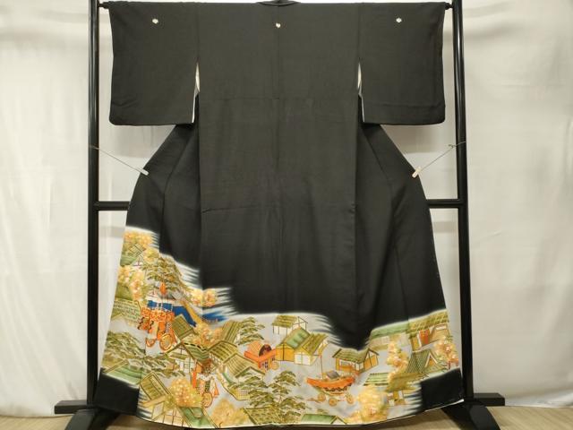 平和屋着物■豪華黒留袖　駒刺繍　鉾　風景文　暈し染め　金彩　正絹　逸品　CABK4099ev