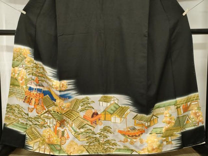 平和屋着物■豪華黒留袖　駒刺繍　鉾　風景文　暈し染め　金彩　正絹　逸品　CABK4099ev