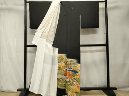 平和屋着物■豪華黒留袖　駒刺繍　鉾　風景文　暈し染め　金彩　正絹　逸品　CABK4099ev