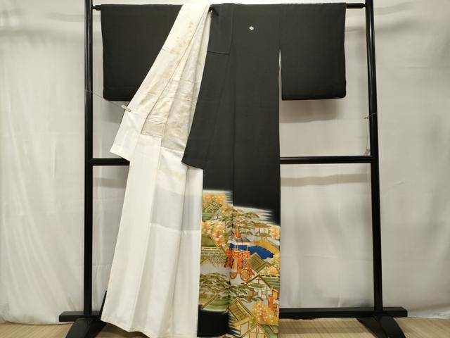 平和屋着物■豪華黒留袖　駒刺繍　鉾　風景文　暈し染め　金彩　正絹　逸品　CABK4099ev