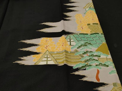 平和屋着物■豪華黒留袖　駒刺繍　鉾　風景文　暈し染め　金彩　正絹　逸品　CABK4099ev