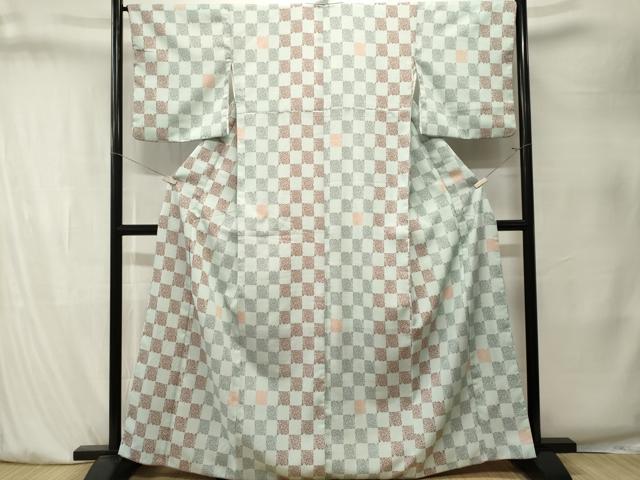 平和屋着物■小紋　市松花唐草間道　洗える着物　CABK4109ev