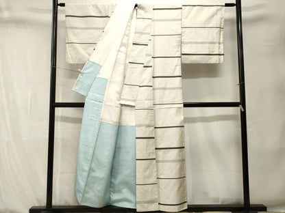 平和屋着物■上質な紬　横段文　正絹　逸品　CABK4117ev