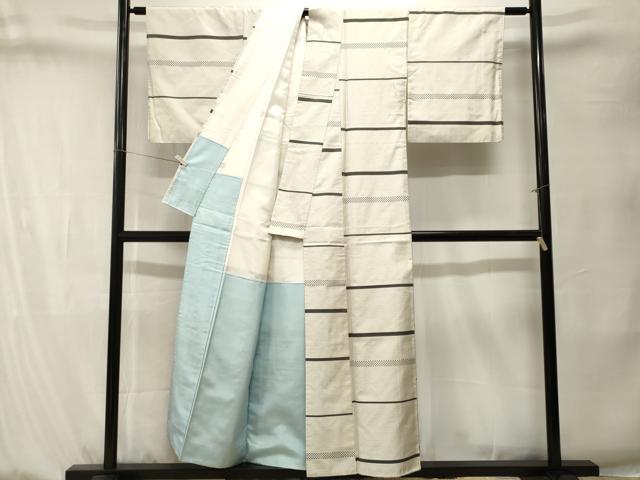 平和屋着物■上質な紬　横段文　正絹　逸品　CABK4117ev