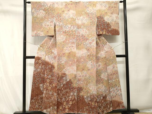 平和屋着物■訪問着　切嵌草花文　鬼しぼ縮緬　ますいわ屋扱い　正絹　逸品　CABK4125ev