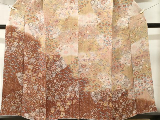 平和屋着物■訪問着　切嵌草花文　鬼しぼ縮緬　ますいわ屋扱い　正絹　逸品　CABK4125ev