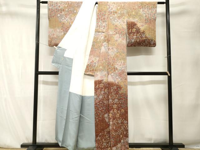 平和屋着物■訪問着　切嵌草花文　鬼しぼ縮緬　ますいわ屋扱い　正絹　逸品　CABK4125ev