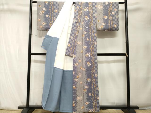 平和屋着物■上質な小紋　市松鹿の子舞花間道　金彩　鬼しぼ縮緬　三越扱い　正絹　逸品　CABK4134ev