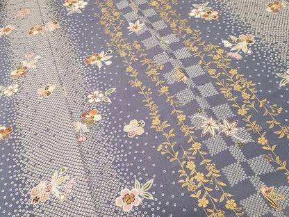 平和屋着物■上質な小紋　市松鹿の子舞花間道　金彩　鬼しぼ縮緬　三越扱い　正絹　逸品　CABK4134ev