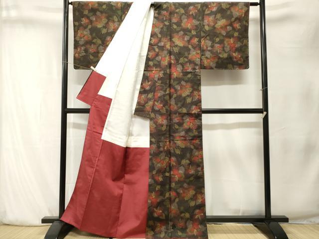 平和屋着物■上質な紬　枝花文　正絹　逸品　CABK4135ev