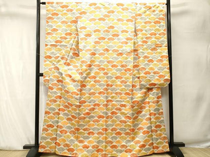 平和屋着物■豪華振袖　扇面花蝶文　金通し地　正絹　逸品　CABK4137ev