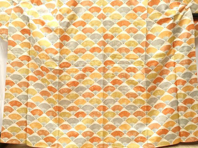 平和屋着物■豪華振袖　扇面花蝶文　金通し地　正絹　逸品　CABK4137ev
