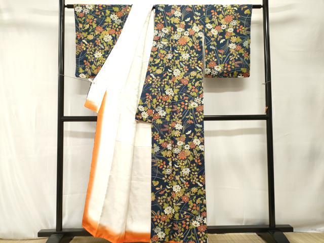 平和屋着物■上質な小紋　萩　草花文　金彩　鬼しぼ縮緬　正絹　逸品　CABK4141ev