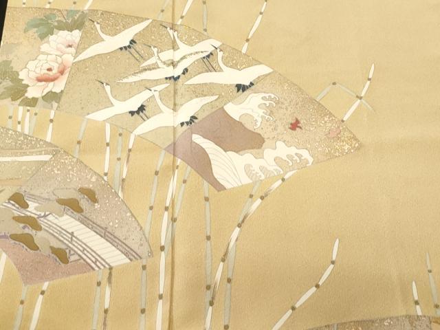平和屋着物■豪華色留袖　作家物　刺繍　地紙飛鶴花文　暈し染め　金銀彩　正絹　逸品　CABK4144ev