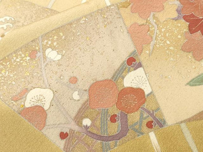 平和屋着物■豪華色留袖　作家物　刺繍　地紙飛鶴花文　暈し染め　金銀彩　正絹　逸品　CABK4144ev