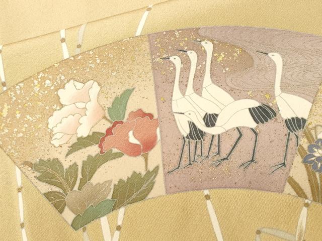 平和屋着物■豪華色留袖　作家物　刺繍　地紙飛鶴花文　暈し染め　金銀彩　正絹　逸品　CABK4144ev