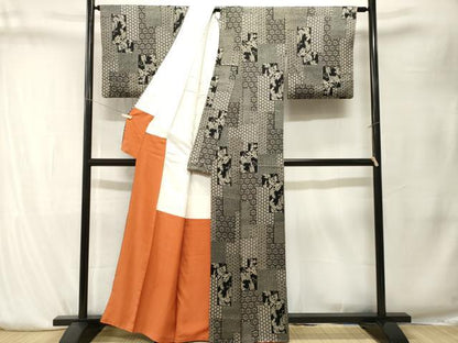 平和屋着物■上質な小紋　色紙重ね吉祥花文　黒地　正絹　逸品　CABK4151ev