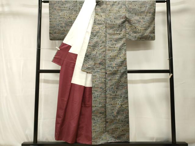 平和屋着物■本場染大島紬 幾何学文 正絹 逸品 CABK4152ev
