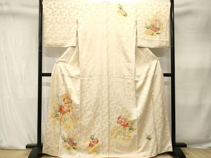 平和屋着物■訪問着　刺繍　渡り橋文箱草花文　金彩　正絹　逸品　CABK4162ev