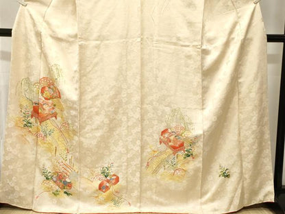 平和屋着物■訪問着　刺繍　渡り橋文箱草花文　金彩　正絹　逸品　CABK4162ev
