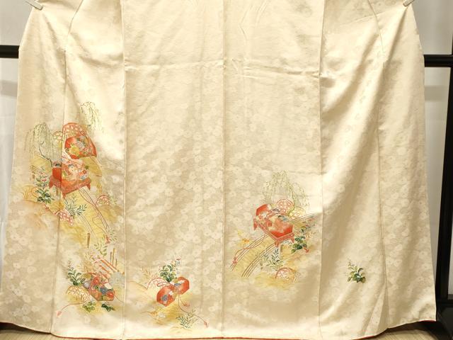 平和屋着物■訪問着　刺繍　渡り橋文箱草花文　金彩　正絹　逸品　CABK4162ev