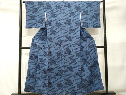 平和屋着物■上質な小紋　型染め　藍　花鳥文　正絹　逸品　CABK4170ev