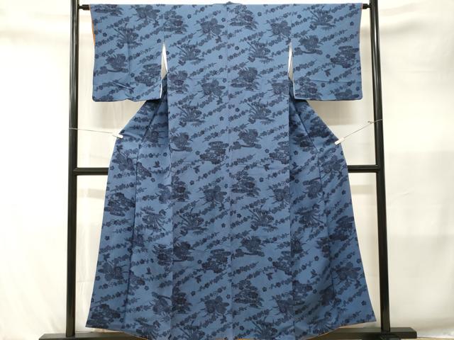 平和屋着物■上質な小紋　型染め　藍　花鳥文　正絹　逸品　CABK4170ev